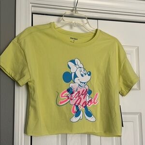 Minnie Mouse Disney Neon Yellow Girls Crop T-Shirt Old Navy XL 14-16 Vacation